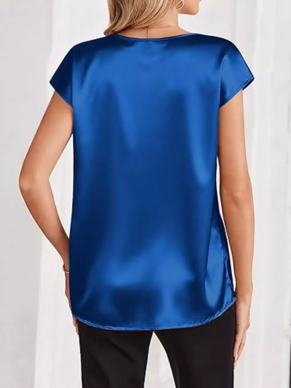 Satin V-Neck Short Sleeve Blouse, image 13