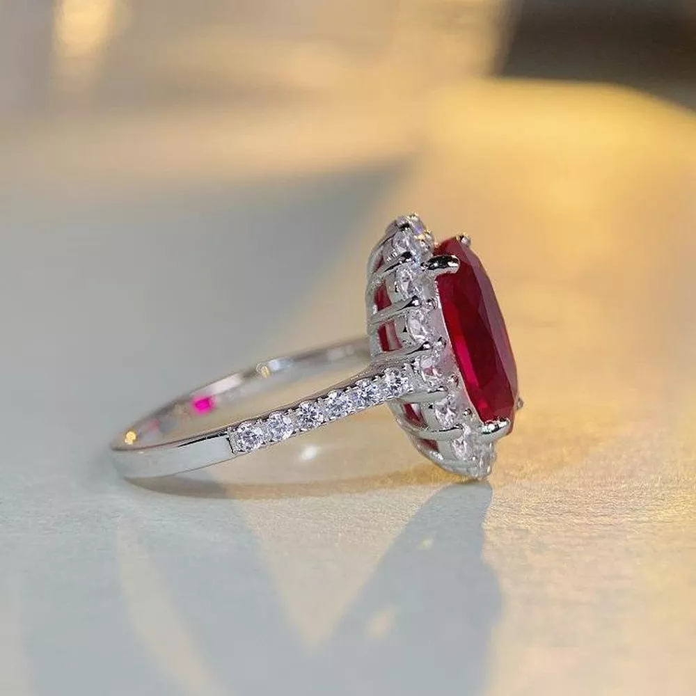 925 Sterling Silver Ring with Oval Diamond Accents, image 7