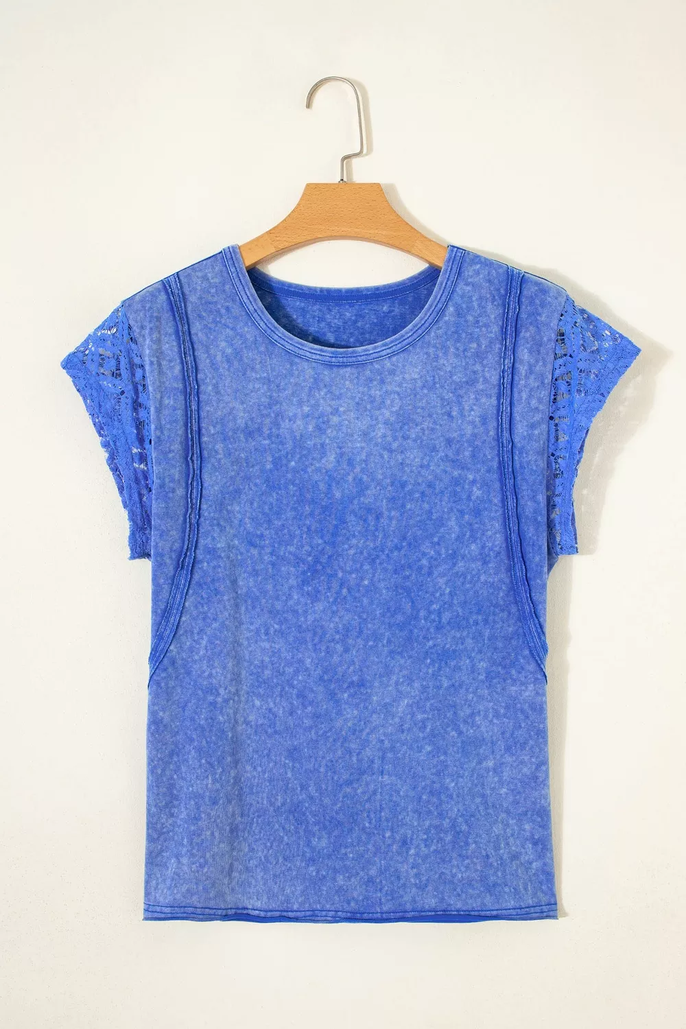 Mineral Wash Raw Seam Lace Sleeve Cotton Tee, image 6
