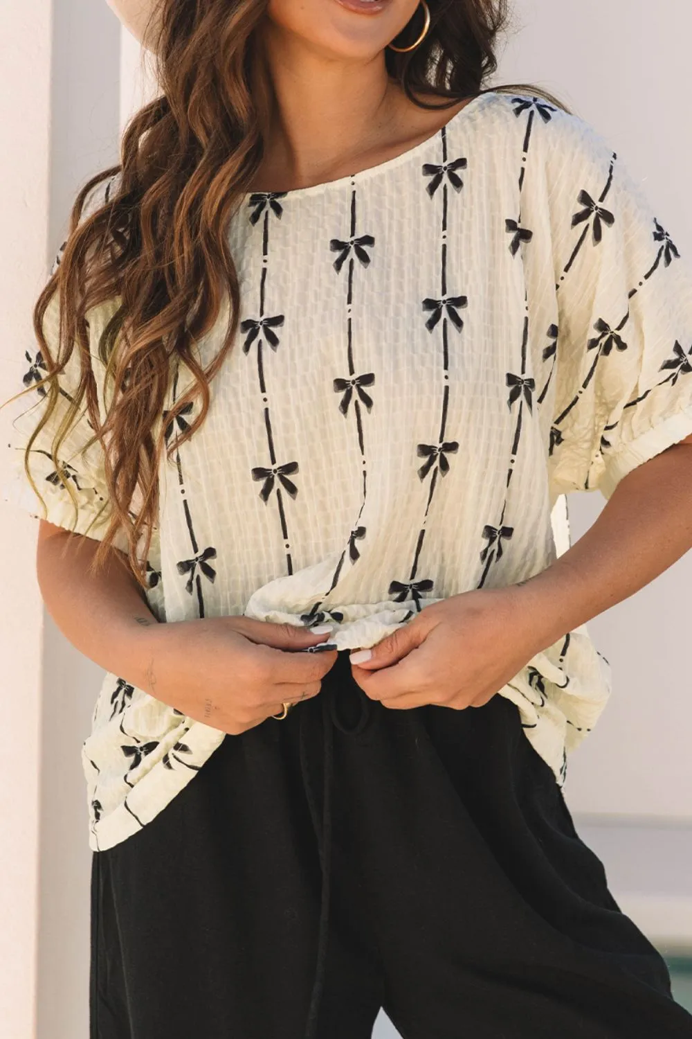 Bow Print Short Sleeve Top, image 4