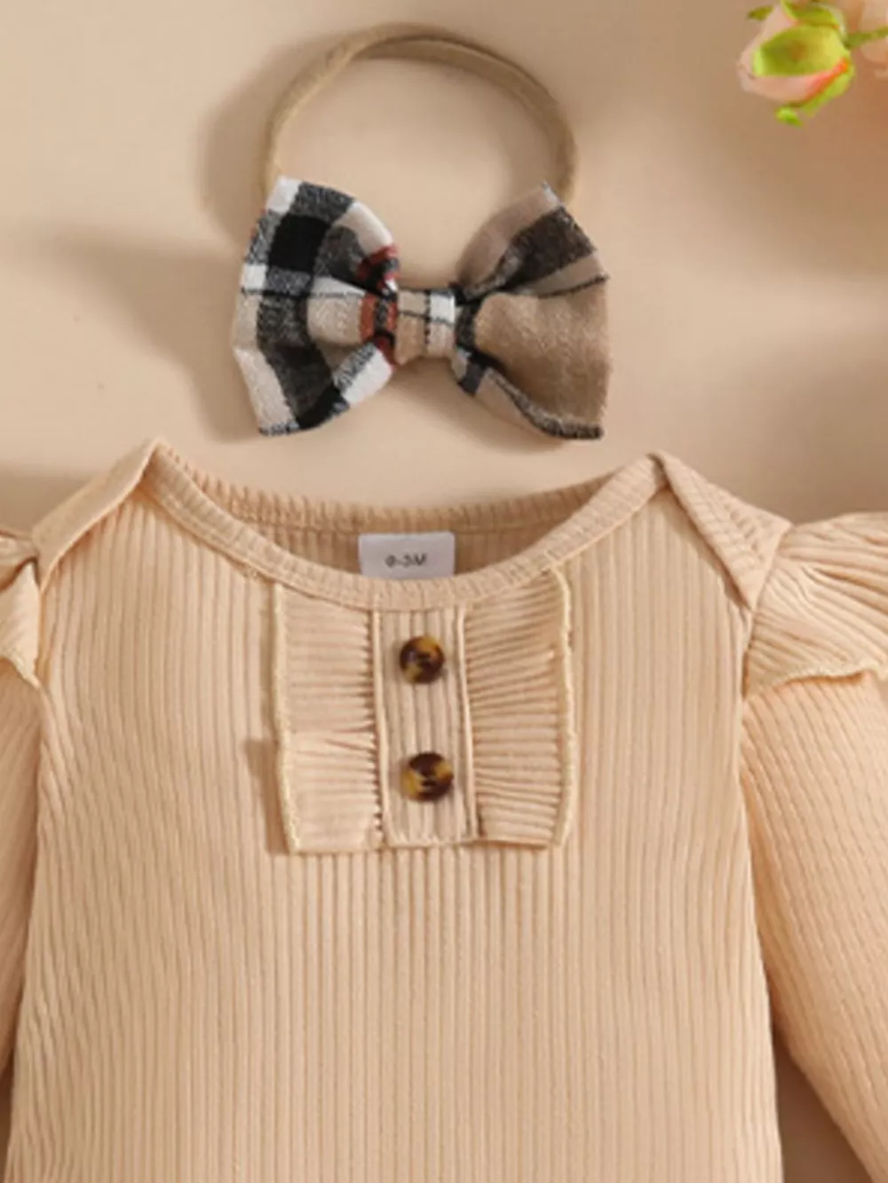 Children's Ruffled Ribbed Bodysuit and Skirt Set with Headband, image 5