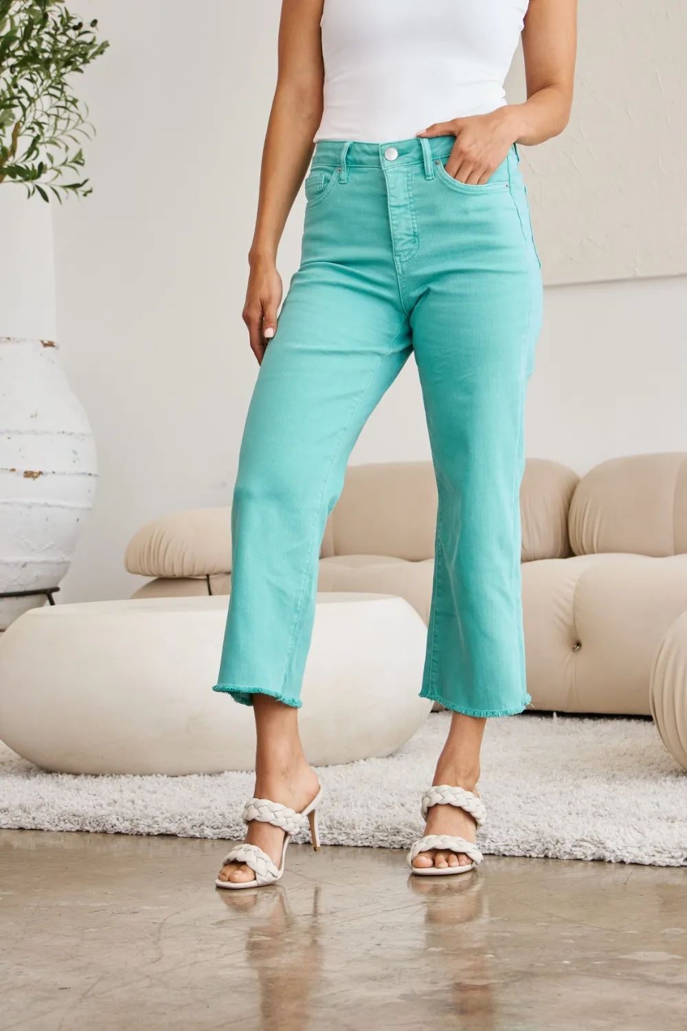 Crop Chloe Full Size Tummy Control High Waist Raw Hem Jeans, image 8