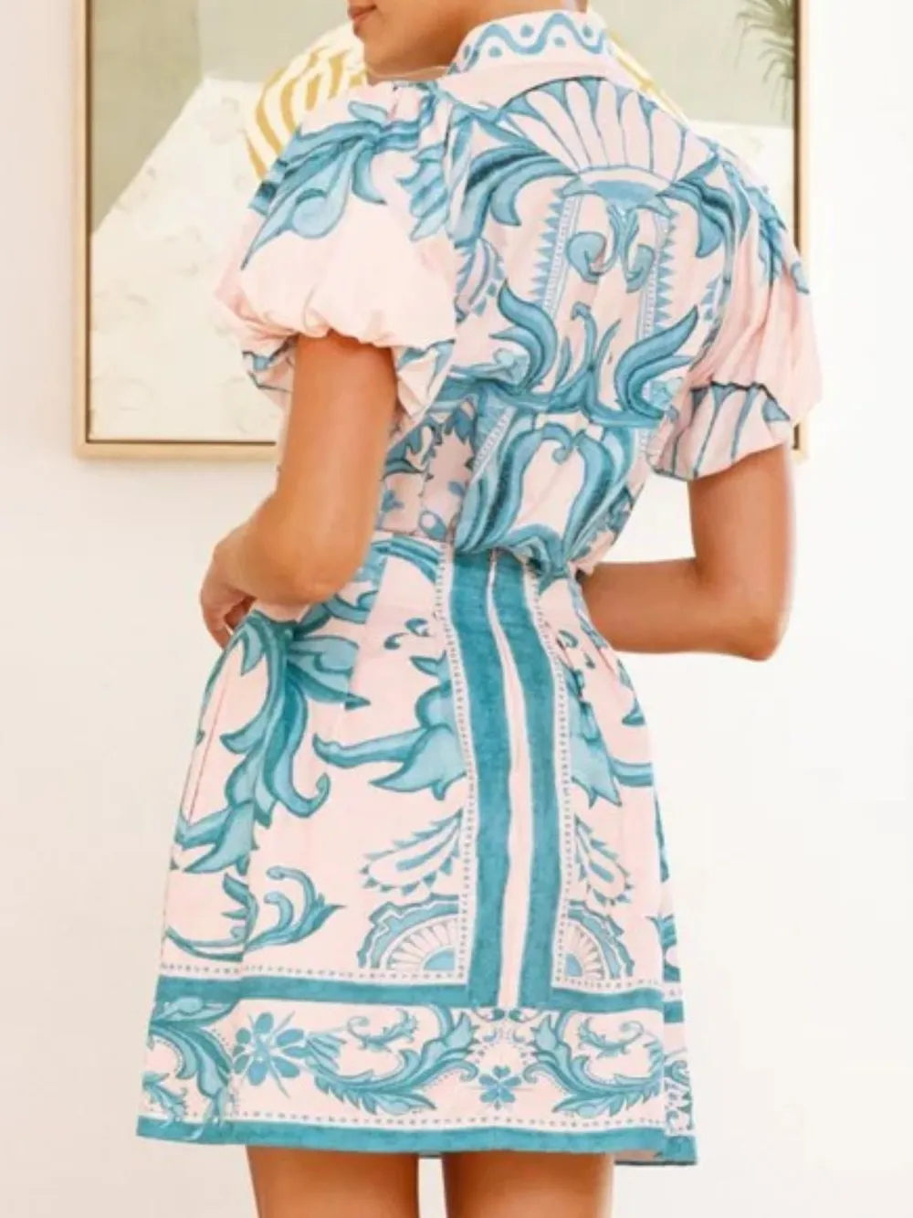 Puff Sleeve Printed Top and Zip Back Skirt Set, image 18