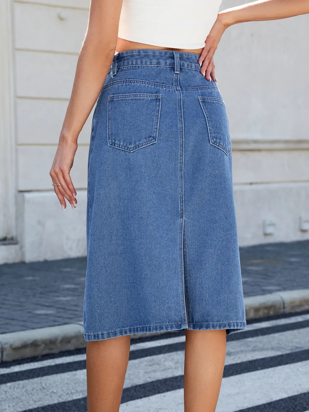 Slit Back Midi Denim Skirt, image 14