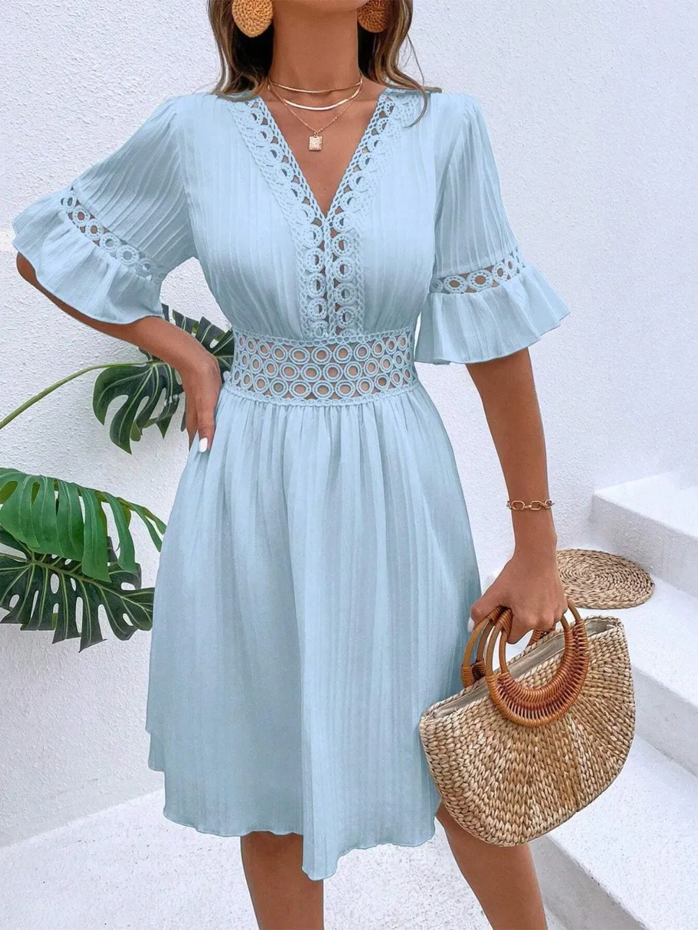 Cutout V-Neck Flounce Sleeve Mini Dress, image 18