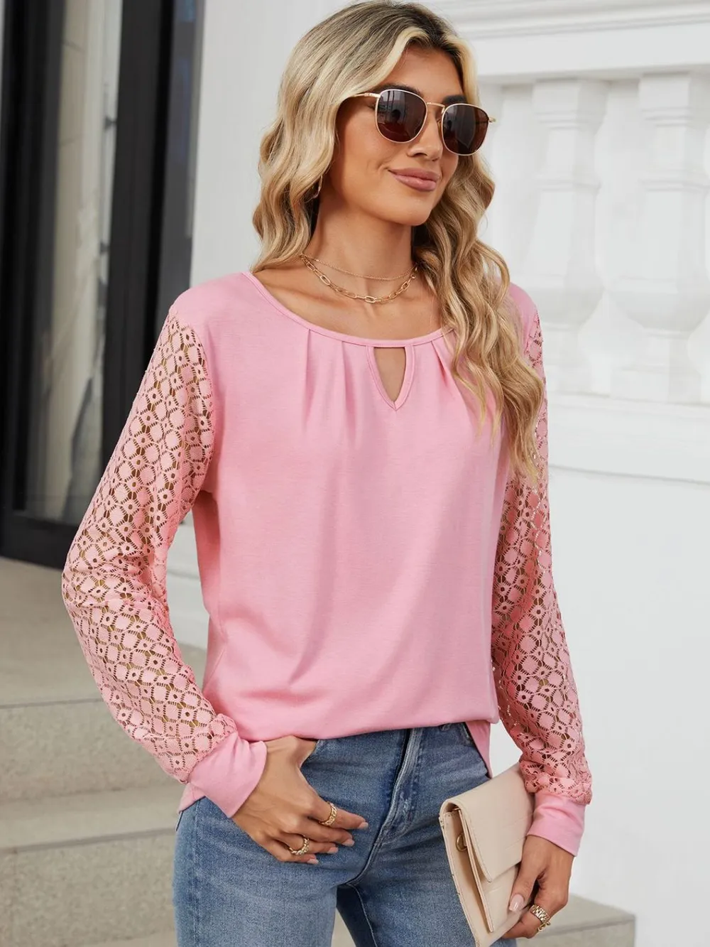 Cutout Round Neck Long Sleeve T-Shirt, image 4
