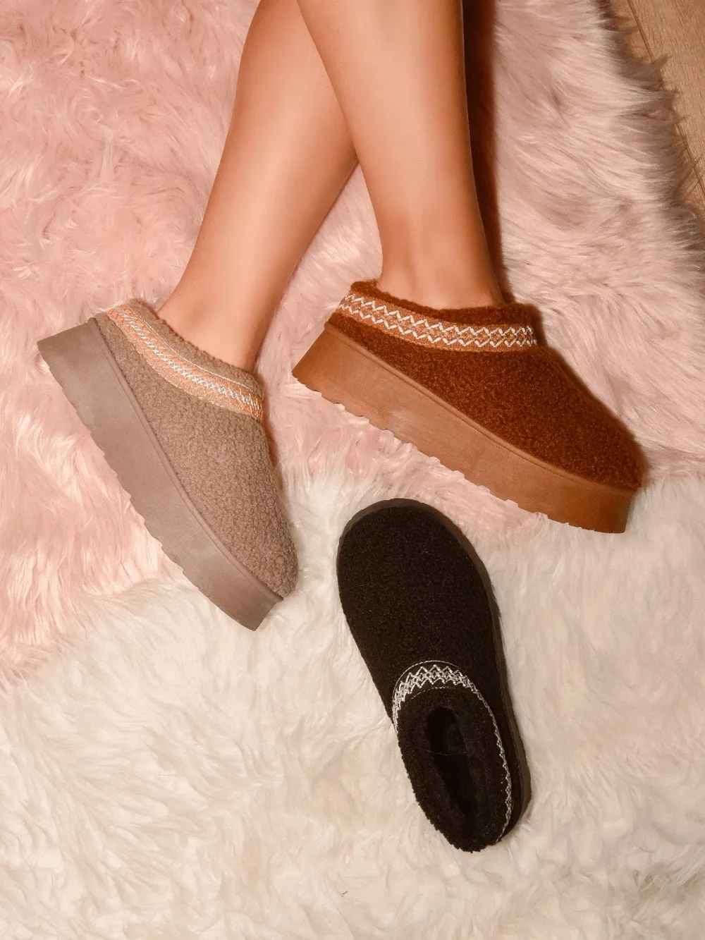 Embroidered Trim Platform Sherpa Boots, image 2