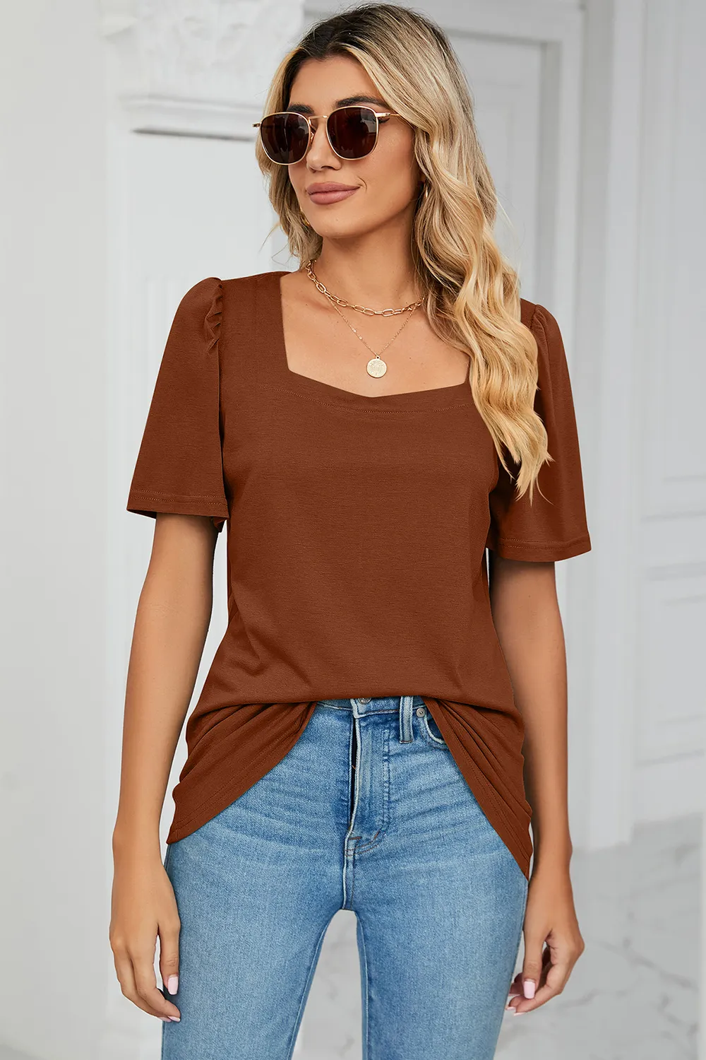 Square Neck Short Sleeve T-Shirt, image 17