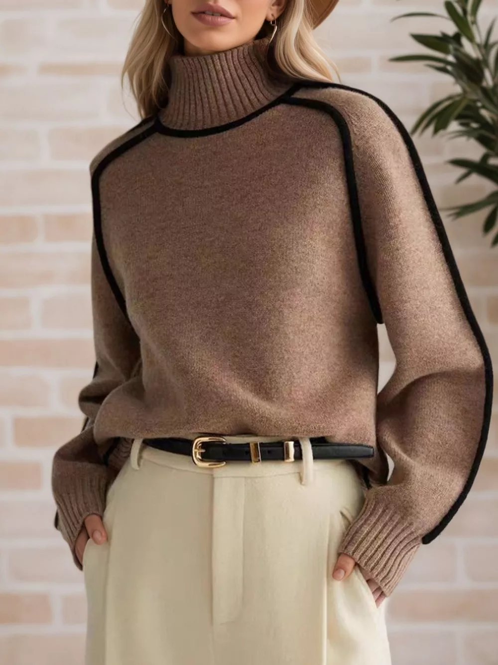 Contrast Trim Turtleneck Sweater, image 14