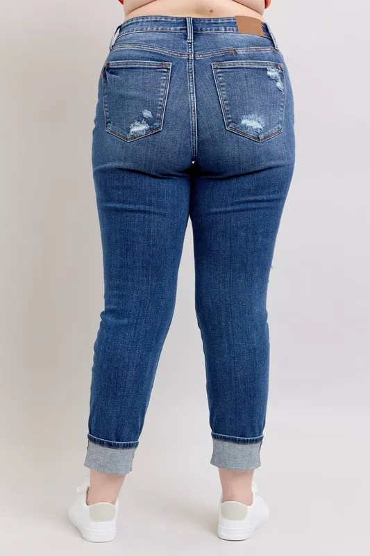 Full Size Mid Rise Boyfriend destroy Jeans with Yoke Pockets and Faux Selvedge Cuff Plus Size, image 5