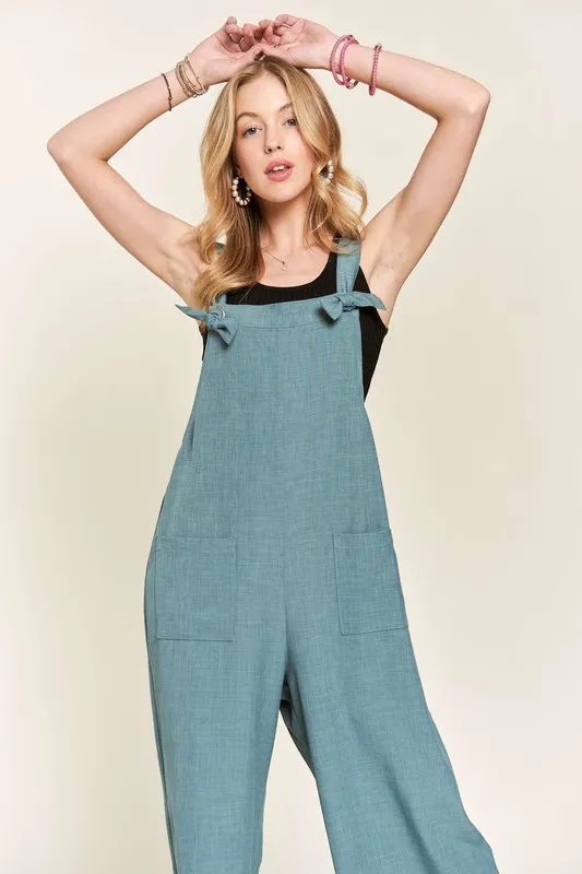 Knotted Wide Strap Wide Leg Overalls, image 5