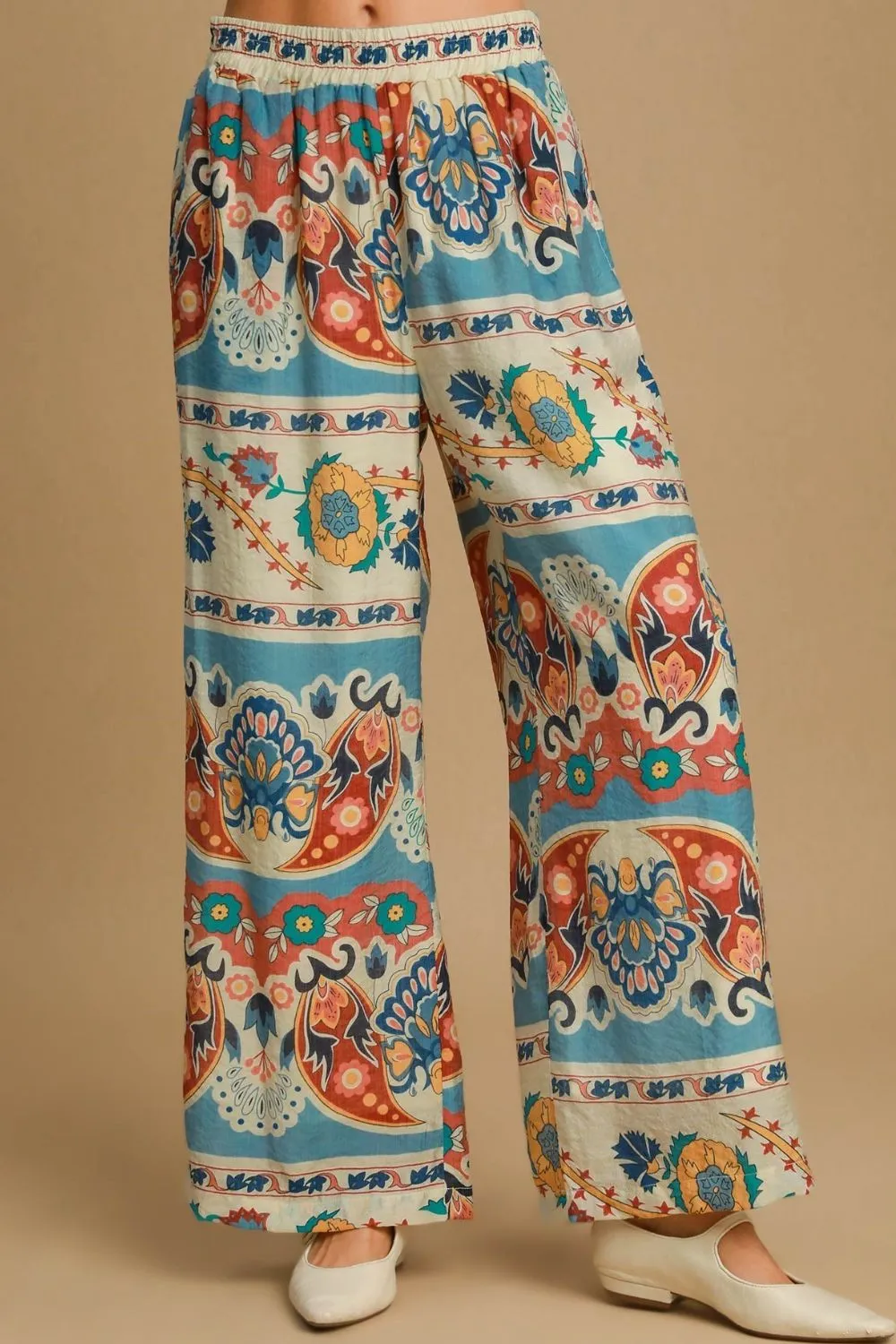 Full Size Wide Leg Border Print Pants Plus Size
