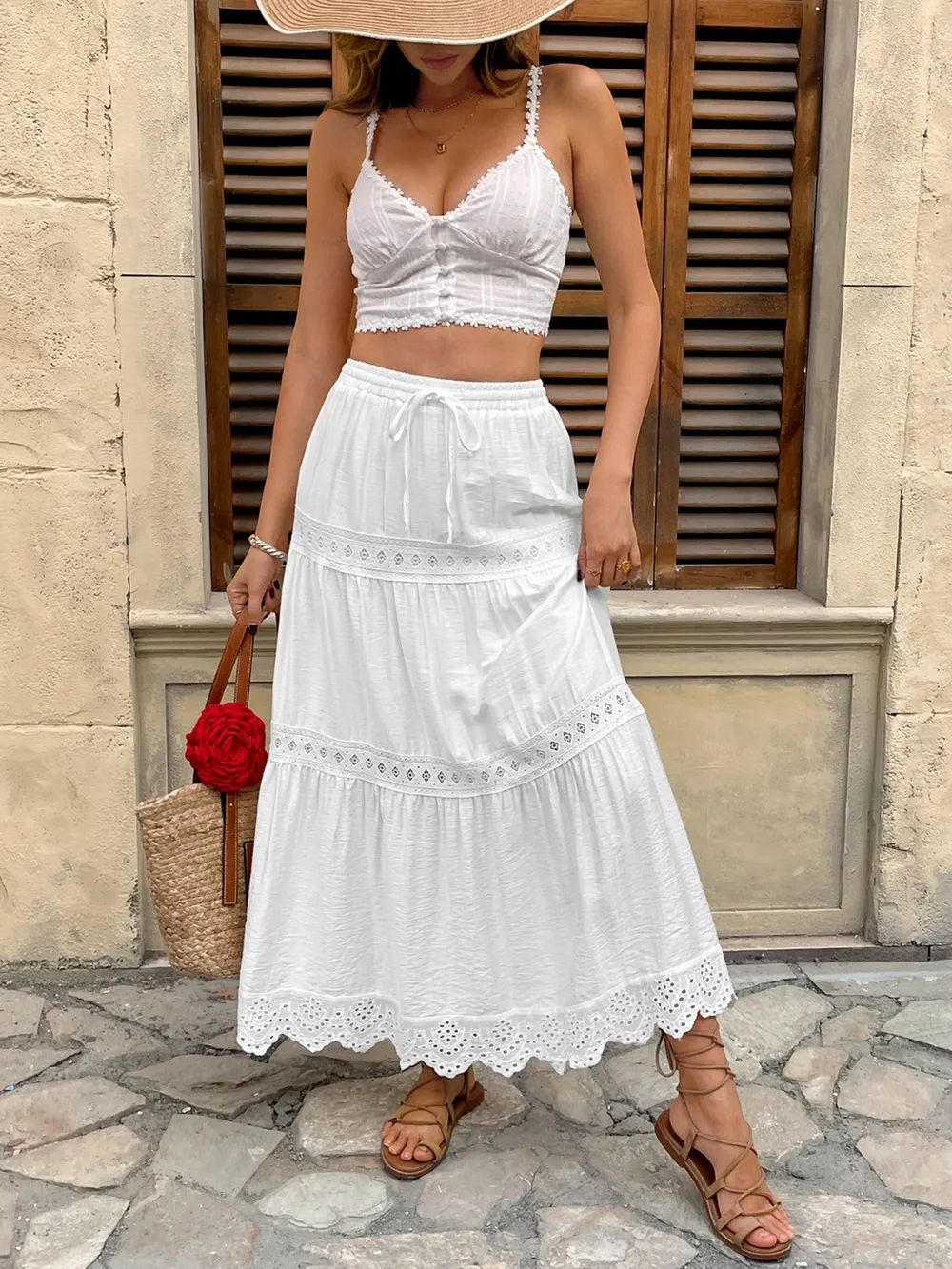 Lace Detail Elastic Waist Skirt, image 8