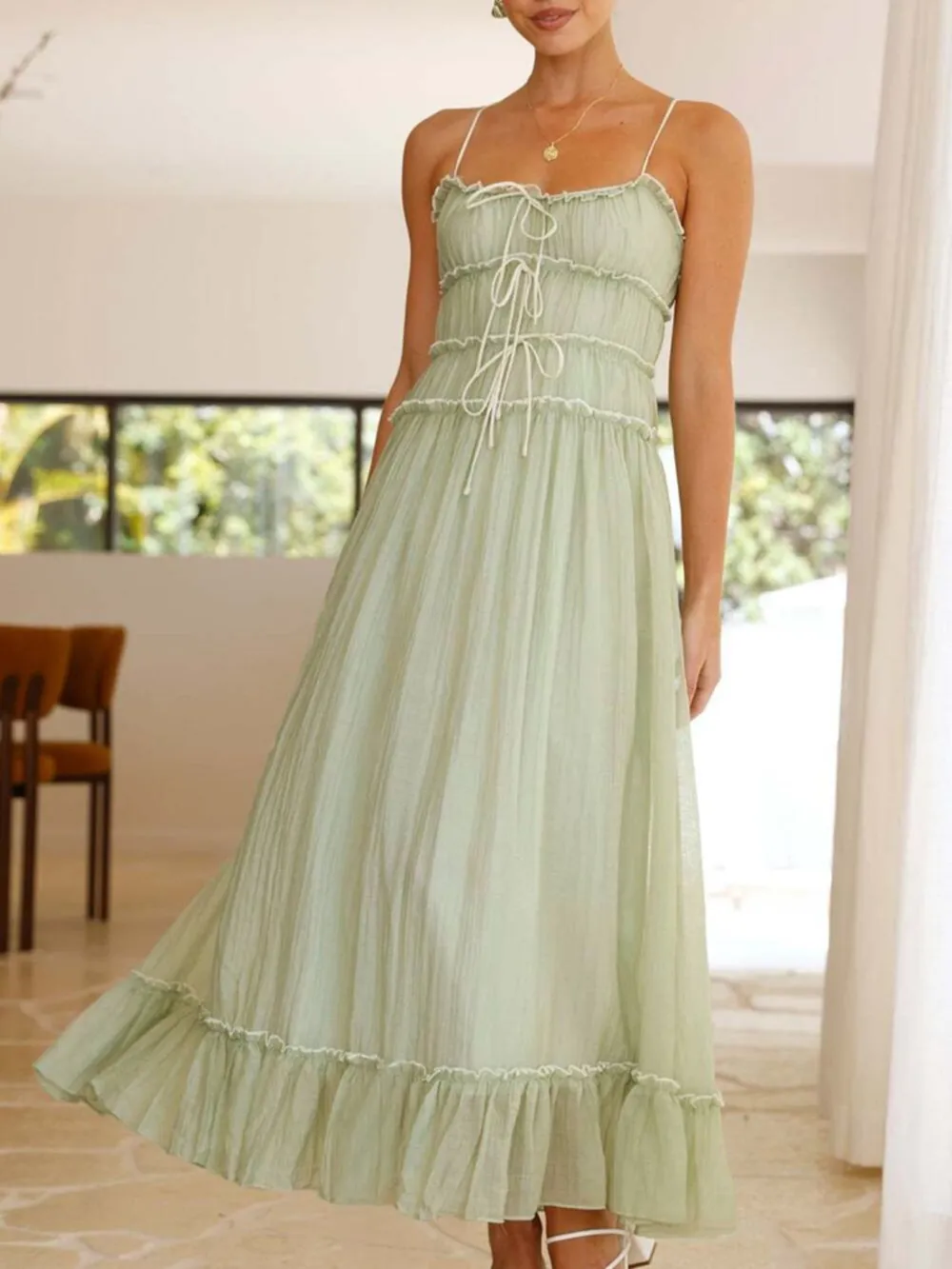 Frill Ruffled Hem Midi Cami Dress, image 13
