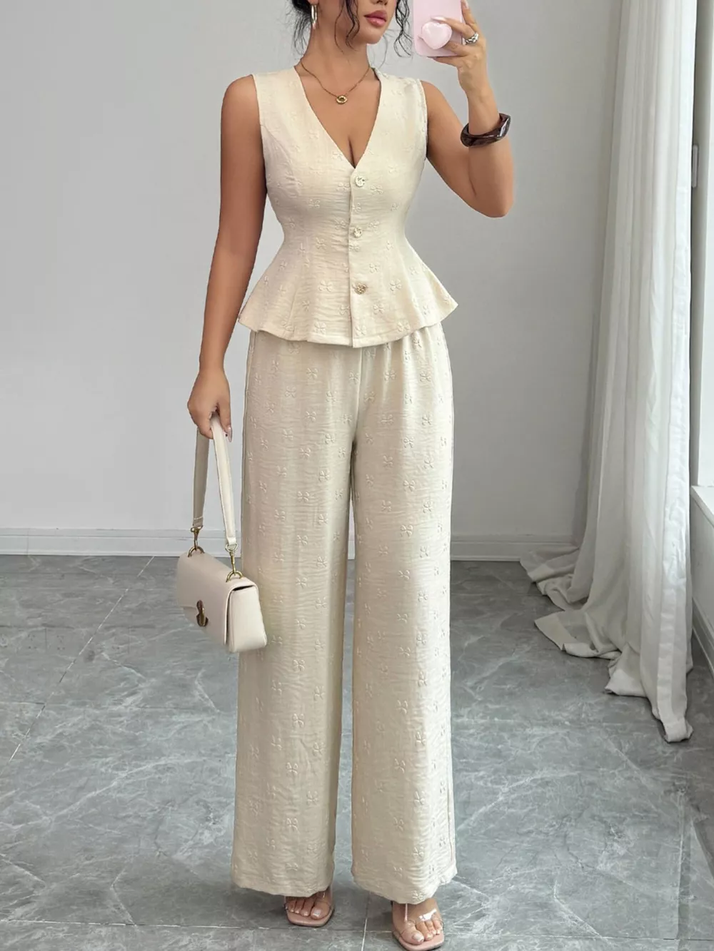 Sleeveless Peplum Top and Wide Leg Pants Set, image 4