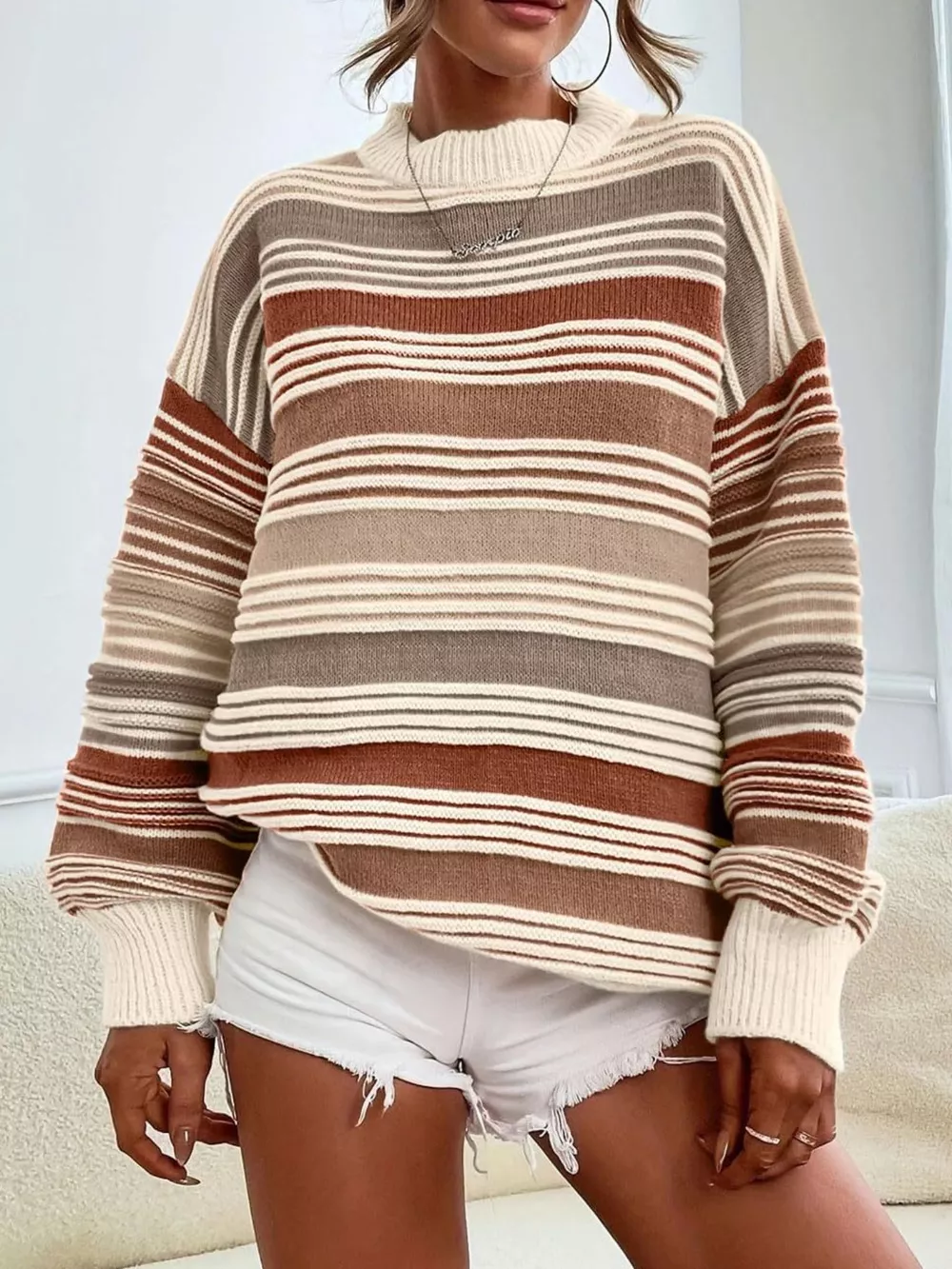 Striped Knit Long Sleeve Sweater, image 14