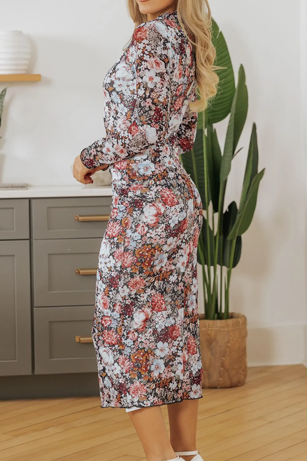 Printed Long Sleeve Midi Slim Dress, image 12