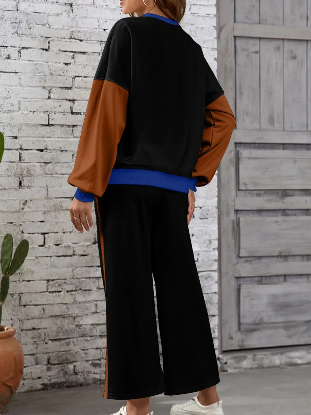 Color Block Round Neck Top and Pants Set, image 17