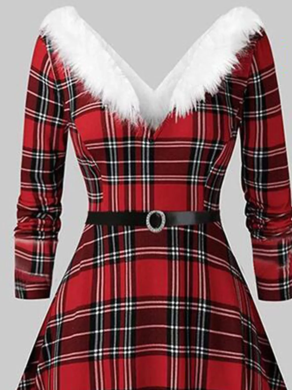 Fuzzy Trim Long Sleeve Christmas Dress, image 8