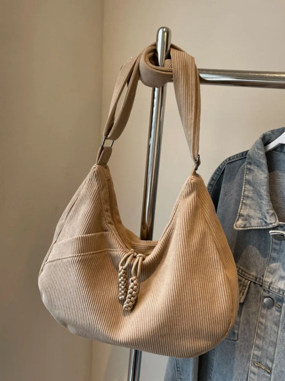 Ribbed Adjustable Strap Shoulder Bag, image 16