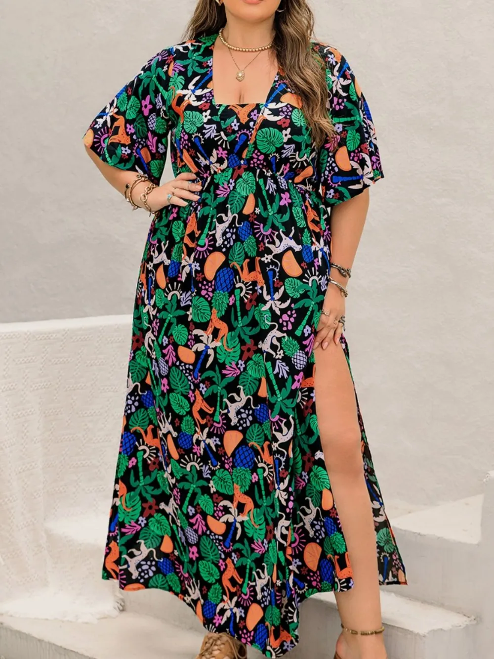 Plus Size Printed Maxi Split Dress, image 3