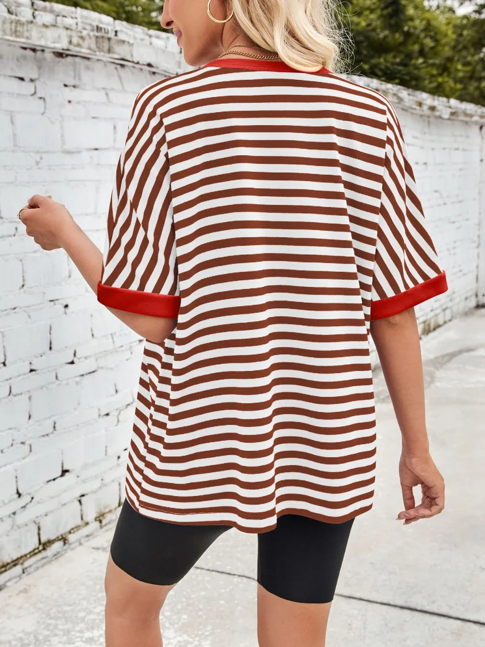 Striped Round Neck Half Sleeve T-Shirt, image 27