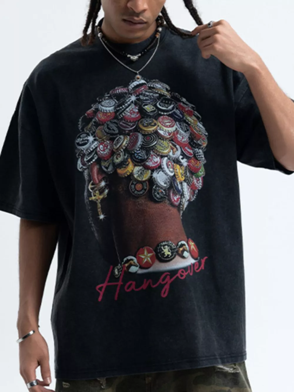 Men's Graphic Round Neck Vintage Wash T-Shirt, image 2