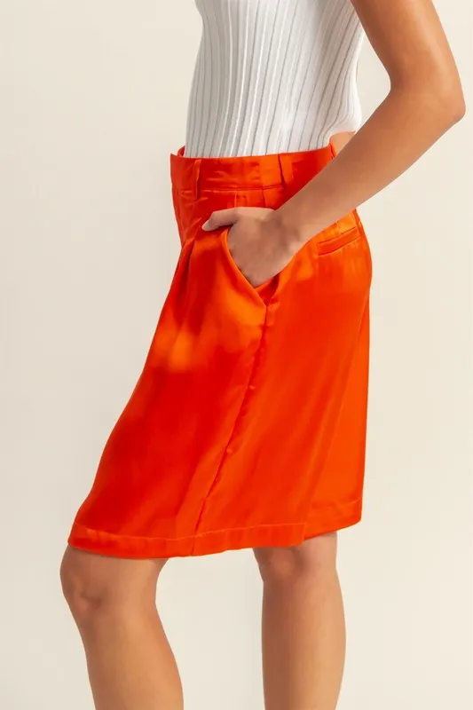High-Waist Pleated Satin Shorts, image 2