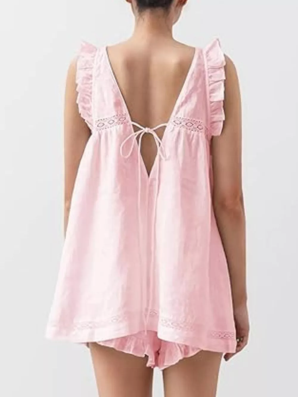 Ruffle Trim V-Neck Top and Shorts Set, image 12