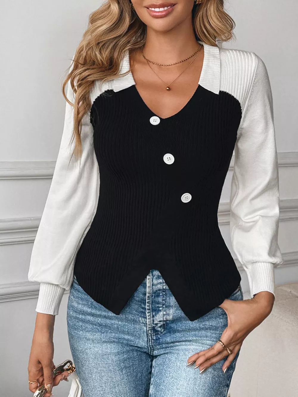 Color Block V-Neck Sweater, image 4