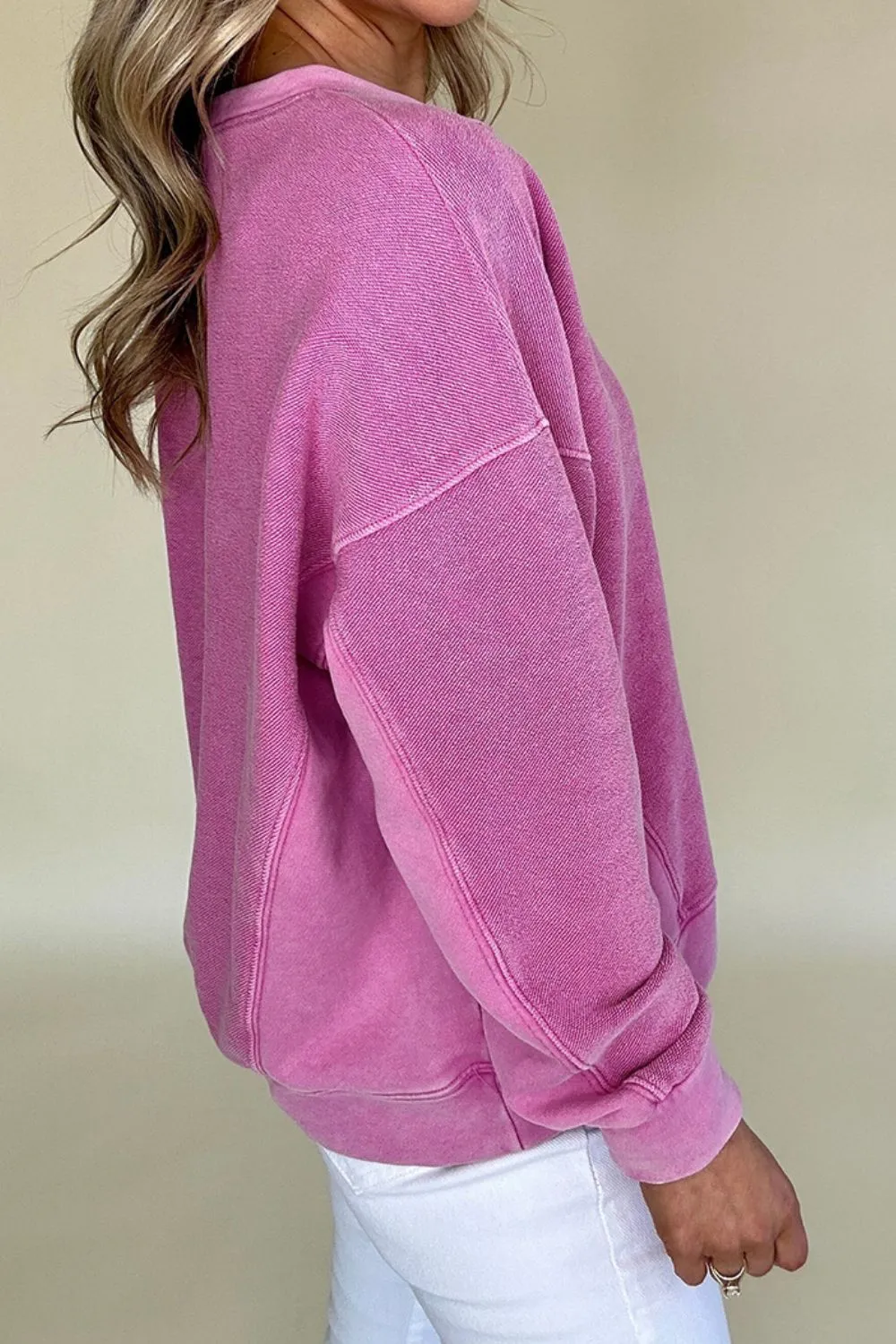 Notched Drop Shoulder Long Sleeve Sweatshirt, image 14