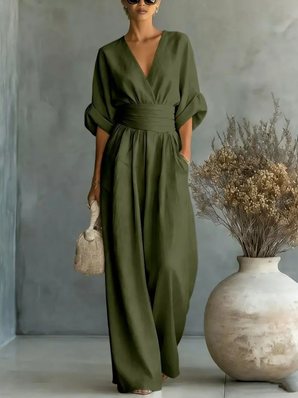 Full Size Half Sleeve Wide-Leg Jumpsuit Plus Size, image 13