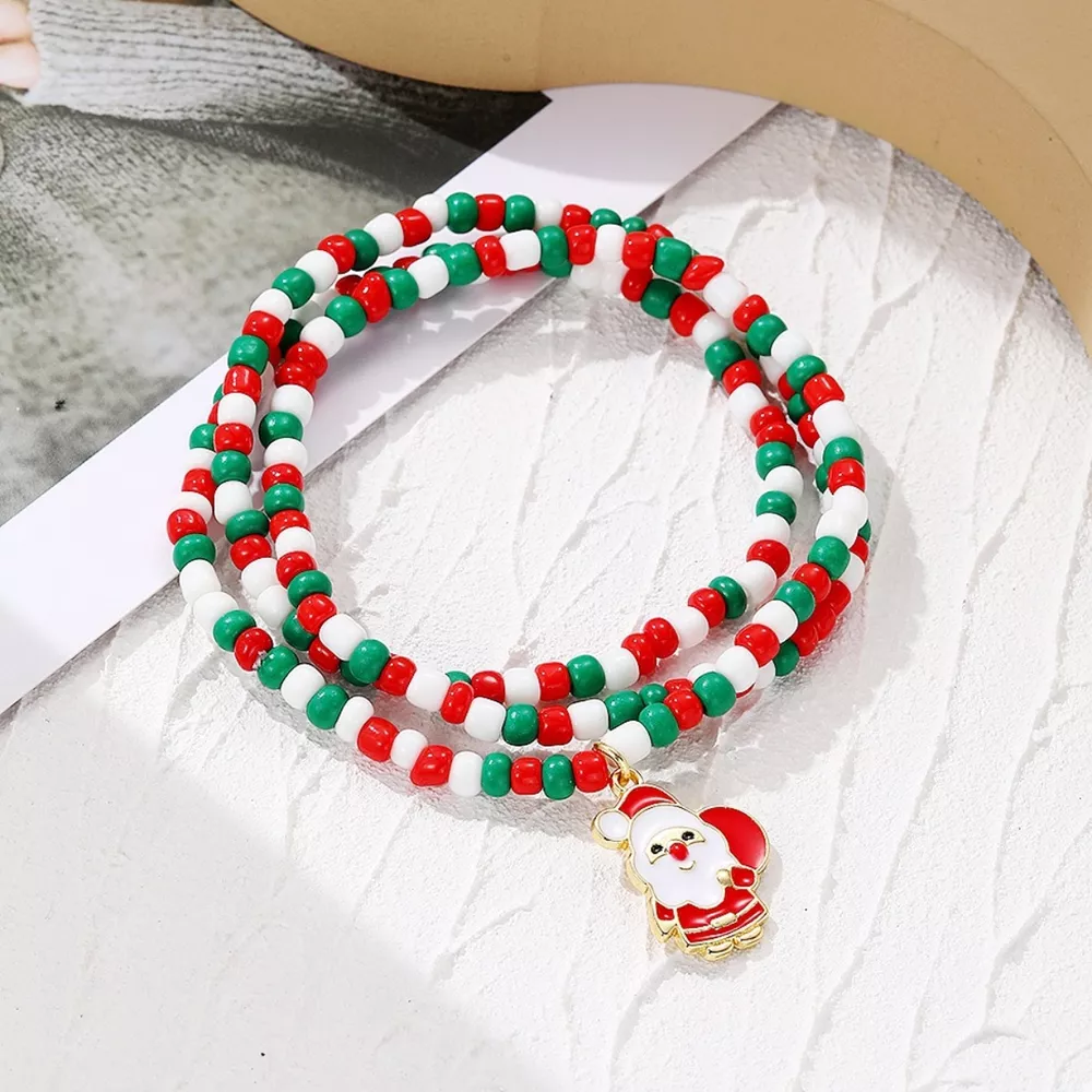Christmas Beaded Necklace with Santa Charm, image 3