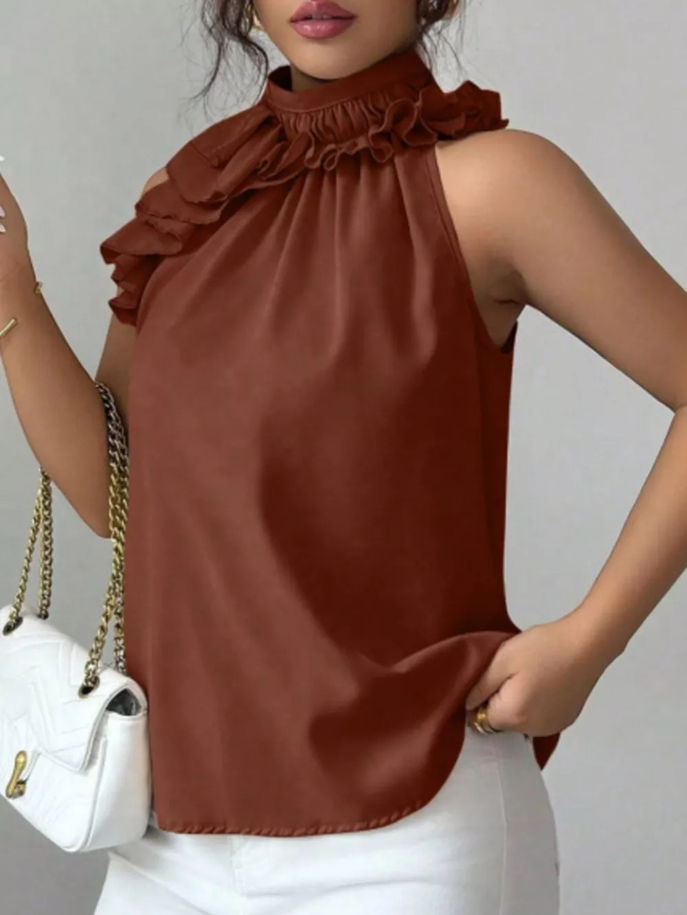 Ruffle High Neck Sleeveless Top, image 21