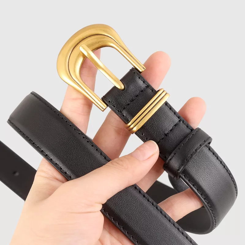 Classic Leather Belt with Golden Buckle, image 2