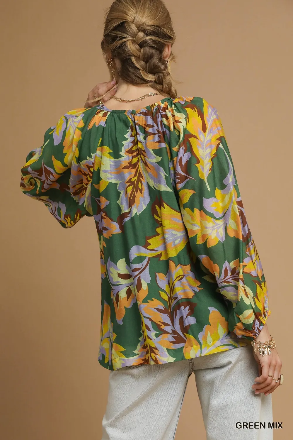Mix Abstract Print Balloon Sleeve Blouse, image 3