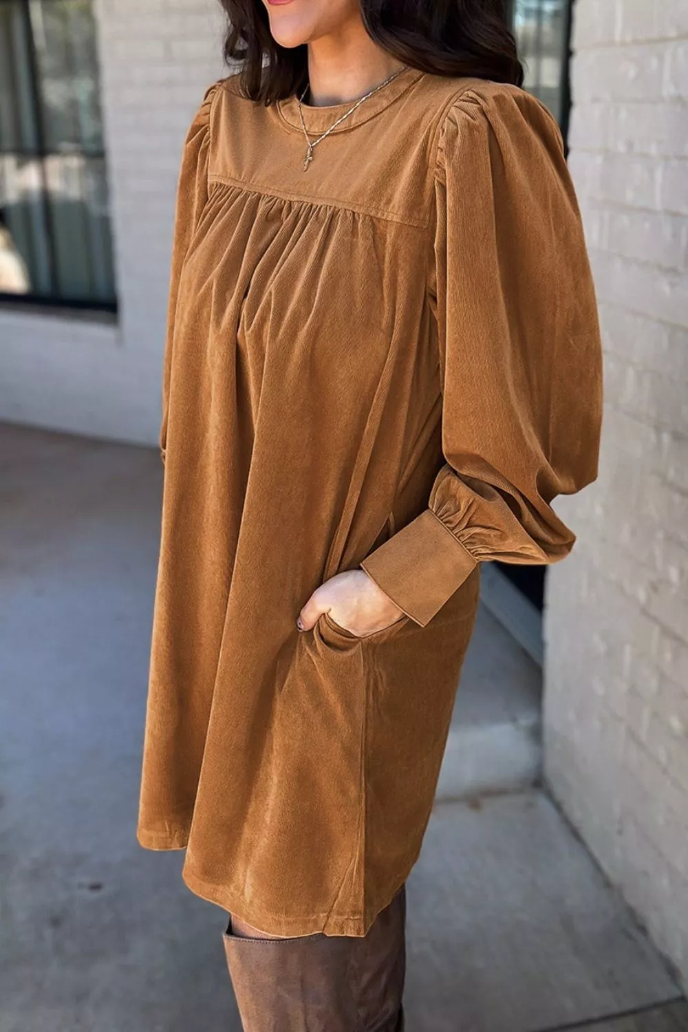 Corduroy Puff Sleeve Mini Dress, image 10