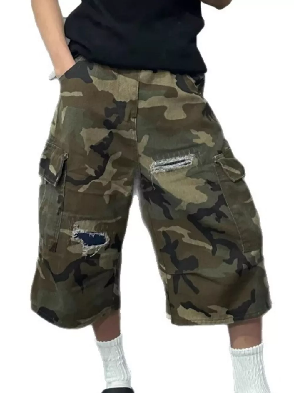 Men's Full Size Camouflage Cargo Denim Shorts with Distressed Details Plus Size, image 6