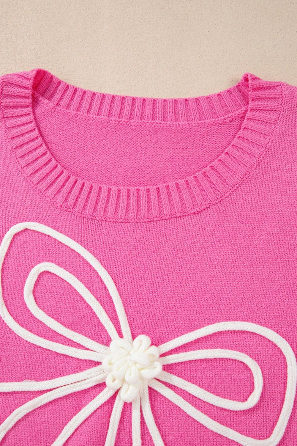 Bow Round Neck Dropped Shoulder Sweater, image 6