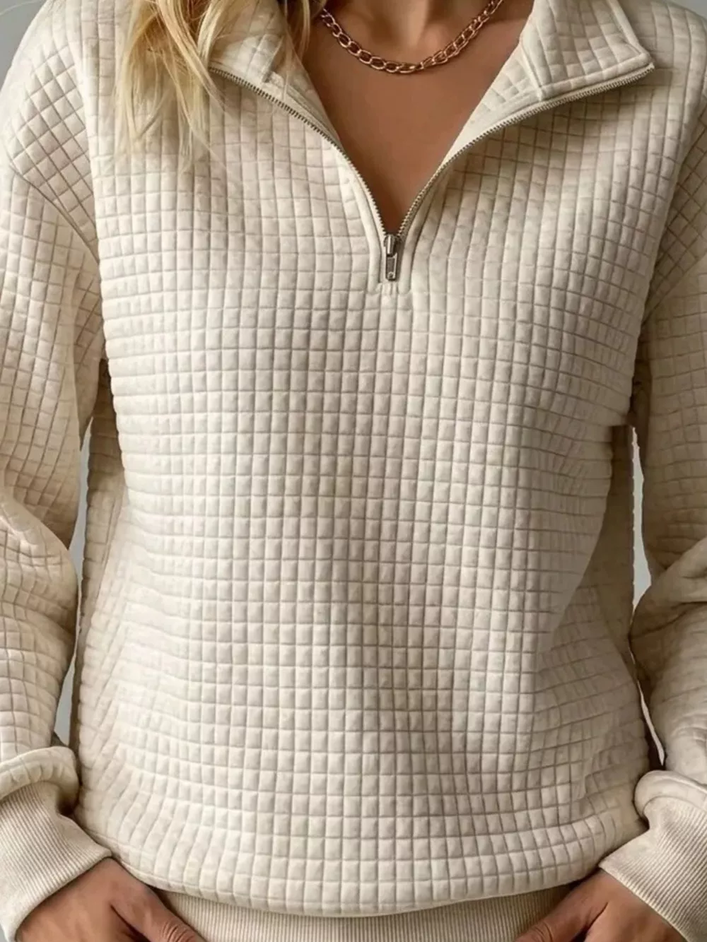 Waffle Knit Quarter-Zip Sweatshirt, image 9