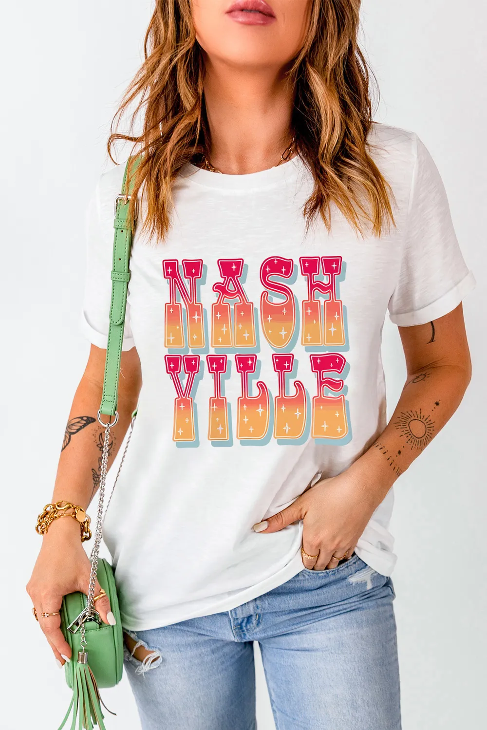 Letter Graphic Round Neck Short Sleeve T-Shirt, image 5