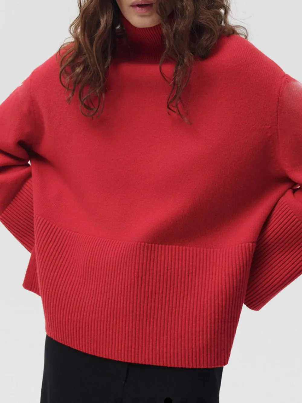 Side Slit Turtleneck Drop Shoulder Sweater, image 8