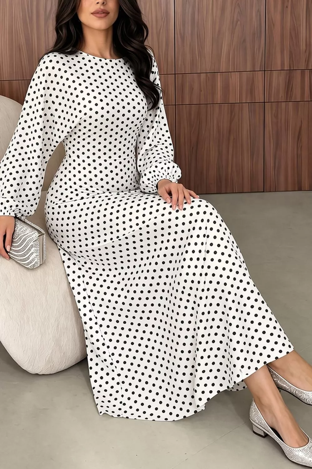 Polka Dot Long Sleeve Maxi Dress, image 6
