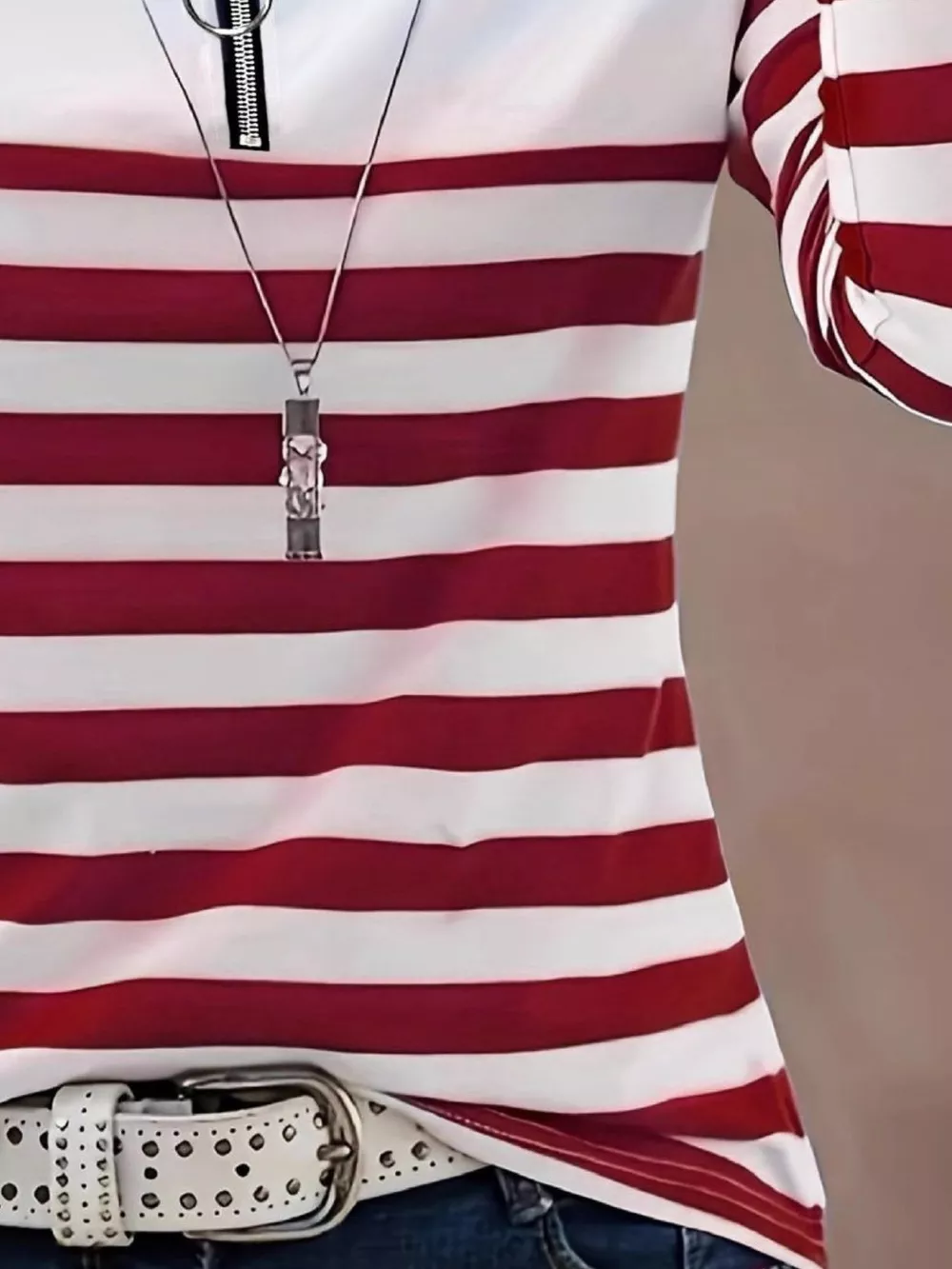 Quarter-Zip Striped Long Sleeve T-Shirt, image 9