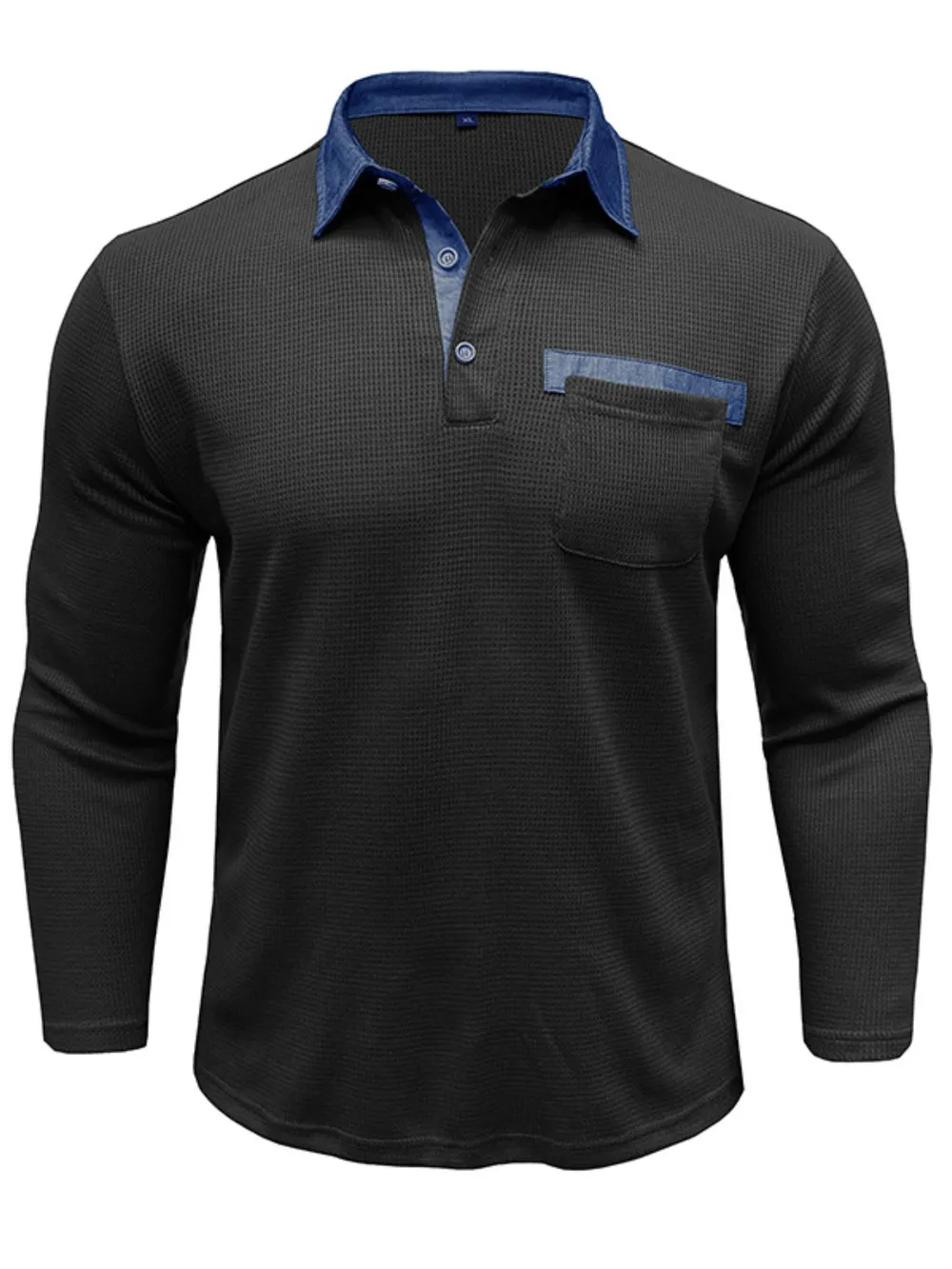 Men's Contrast Collar Long Sleeve Casual Polo Shirt, image 3
