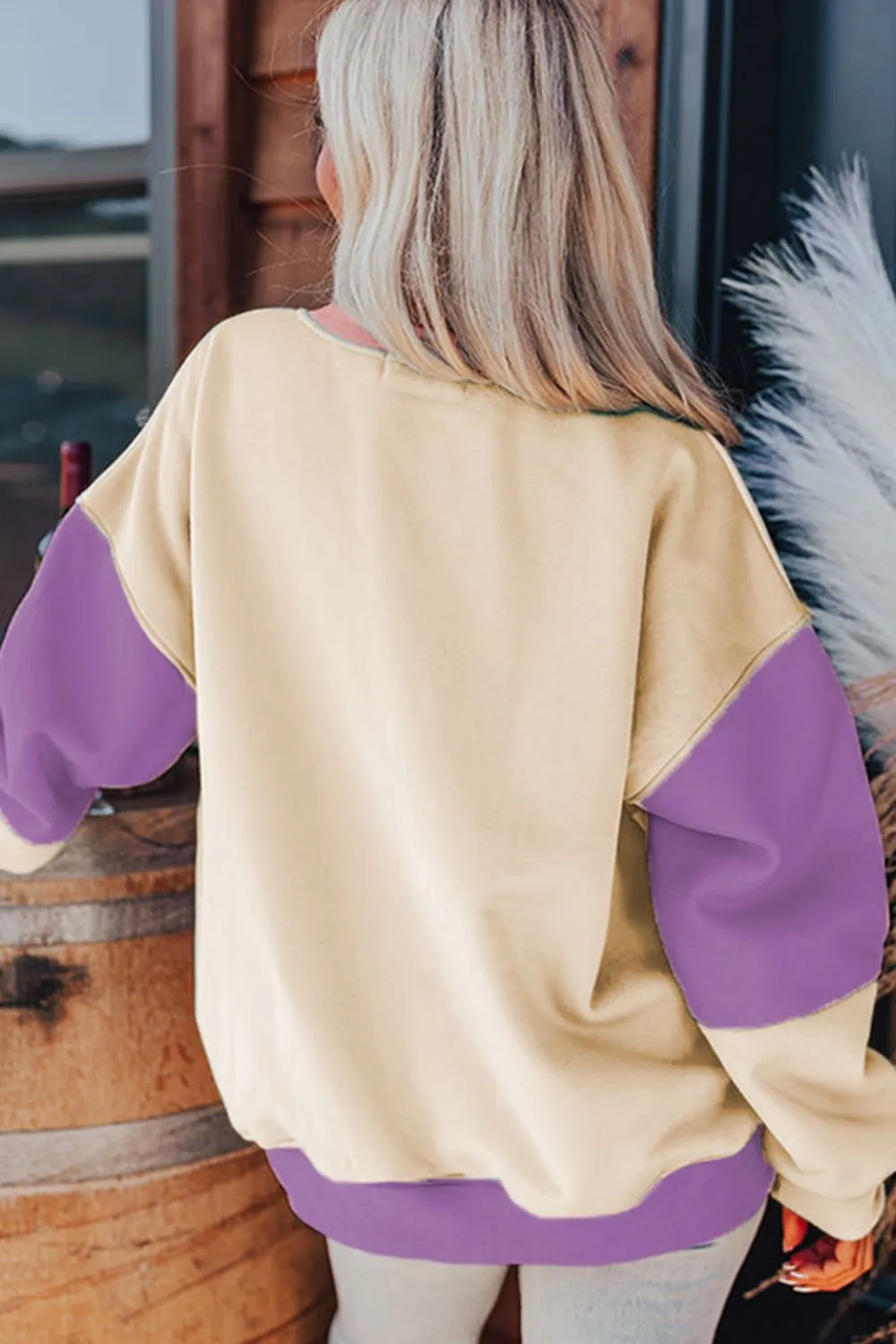 Contrast Round Neck Long Sleeve Sweatshirt, image 5