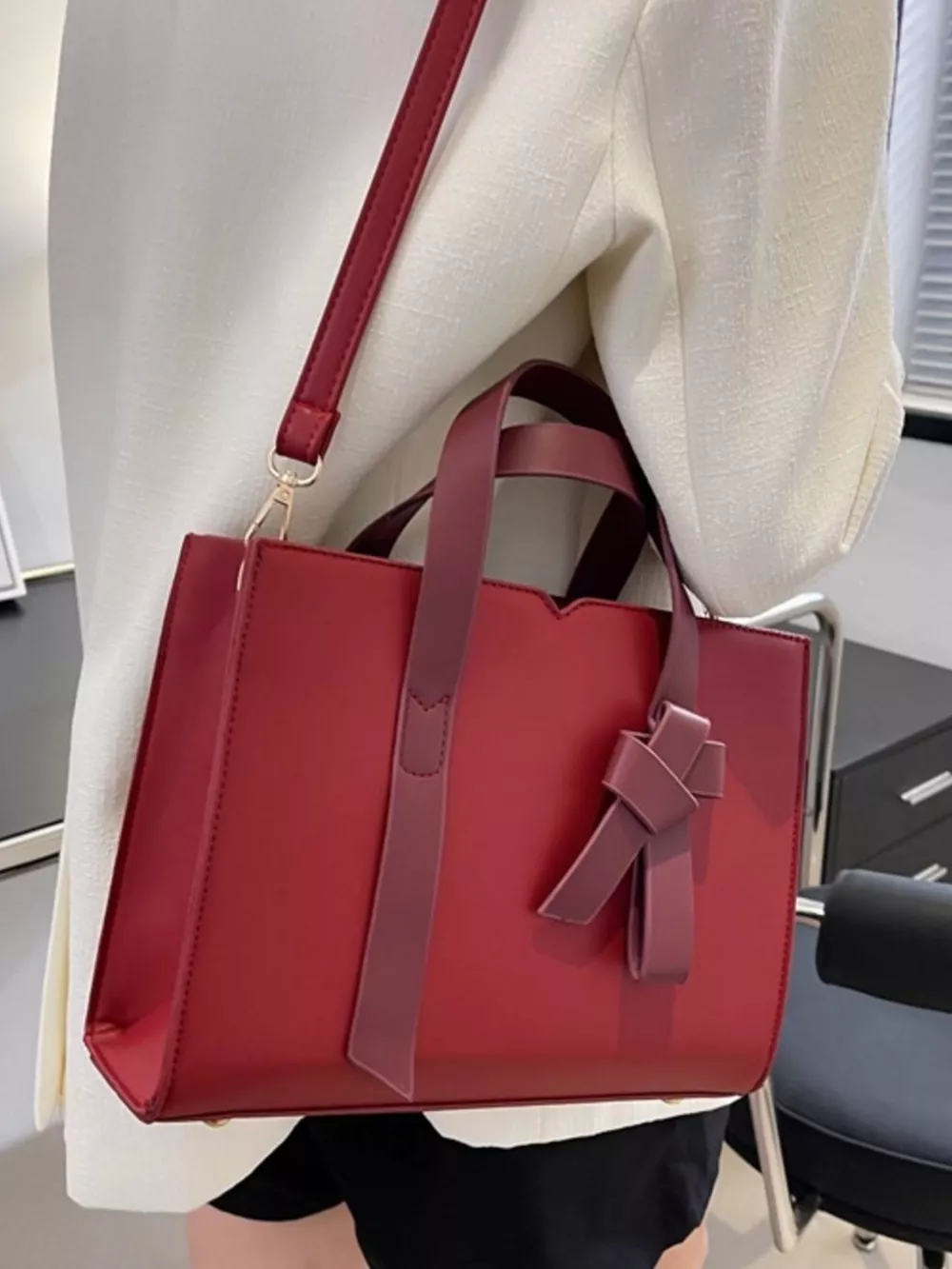 Faux Leather Tote Bag, image 8