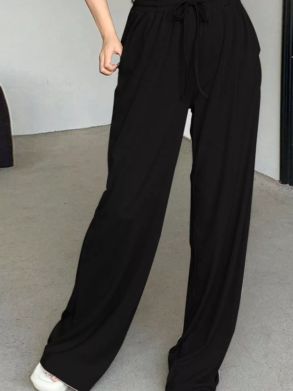 Solid Color Short Sleeve Crop Top and Wide Leg Pants Set, image 12