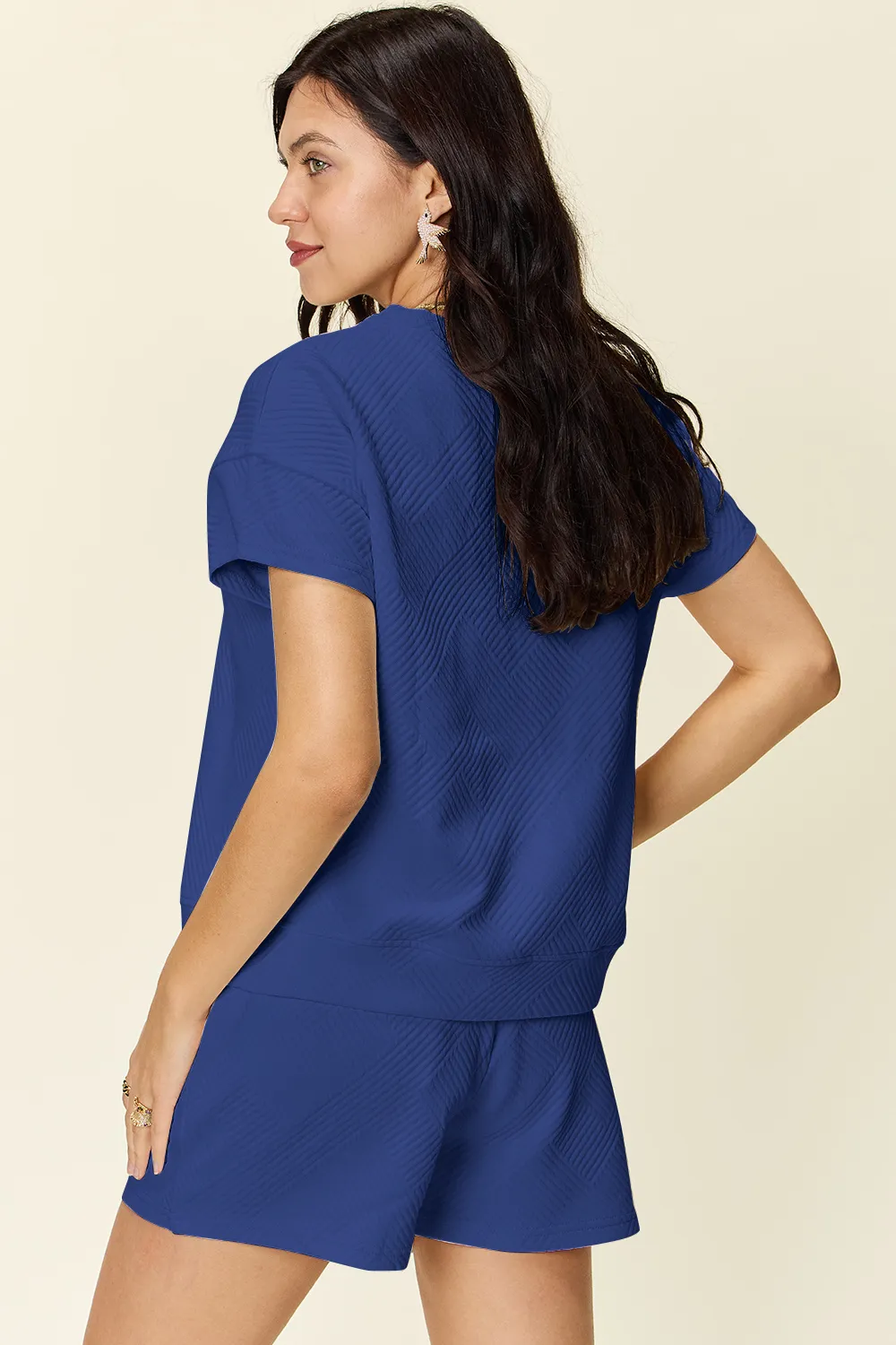 Full Size Texture Short Sleeve T-Shirt and Drawstring Shorts Set, image 32