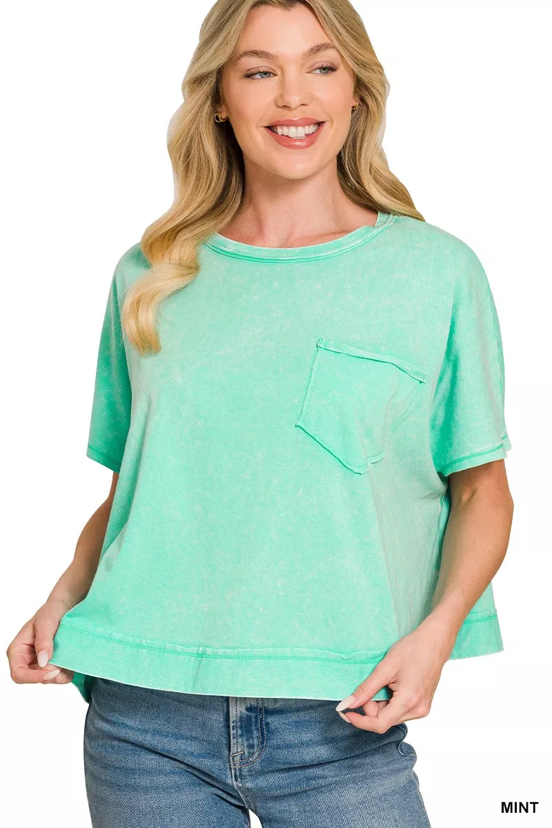 Acid Washed Round Neck Short Sleeve Oversized T-Shirt